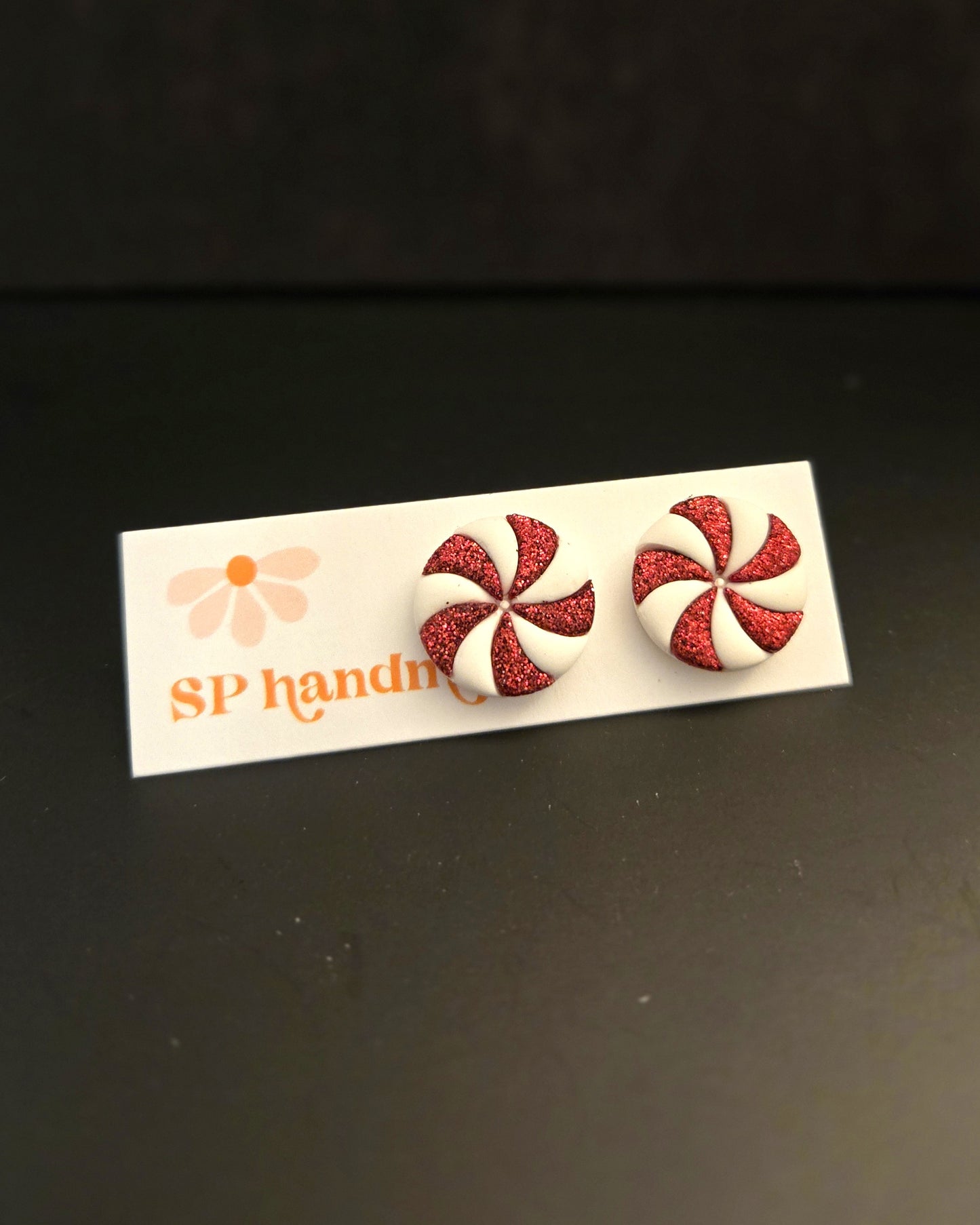 Glitter Peppermint Studs | Polymer Clay Earrings