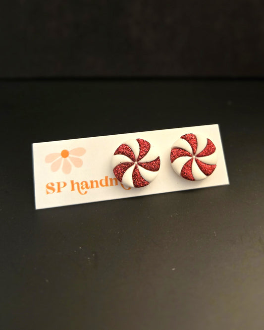 Glitter Peppermint Studs | Polymer Clay Earrings