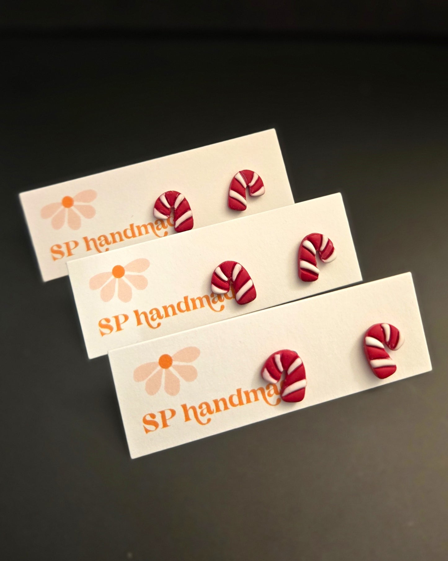 Candy Cane Studs | Polymer Clay Earrings