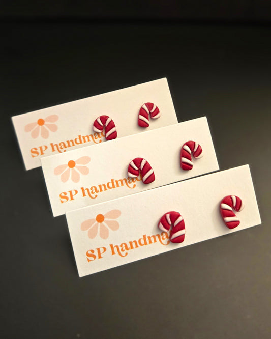 Candy Cane Studs | Polymer Clay Earrings