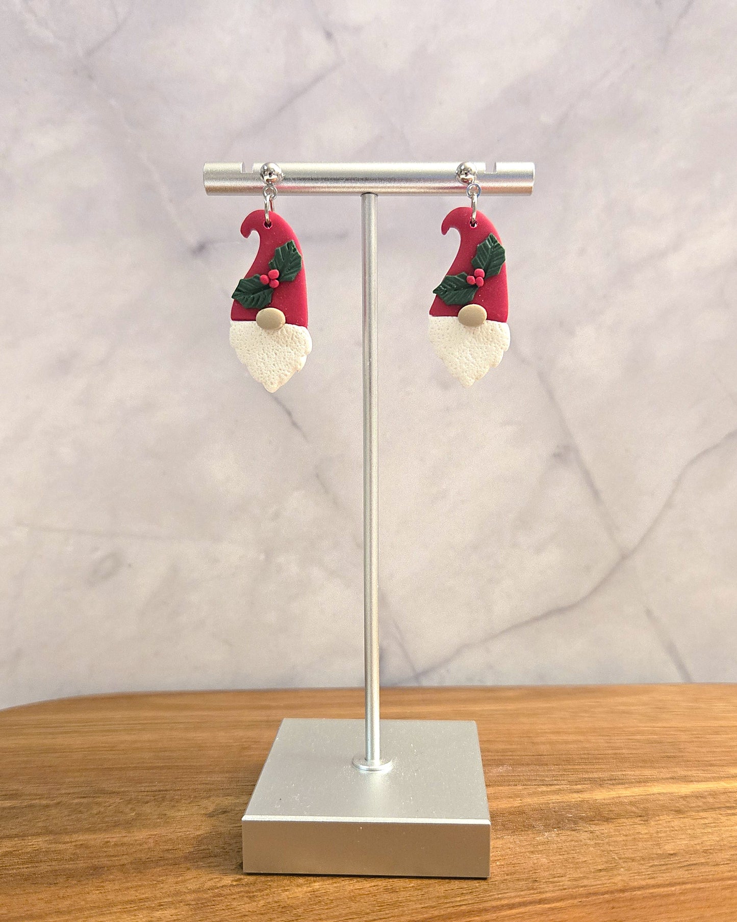 Holly Gnome Dangles | Polymer Clay Earrings