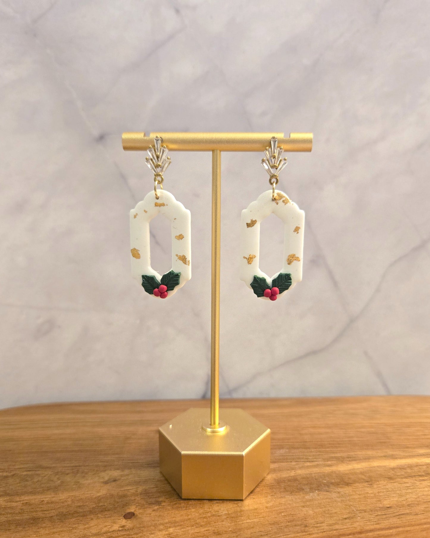 Holly Window Dangles | Polymer Clay Earrings
