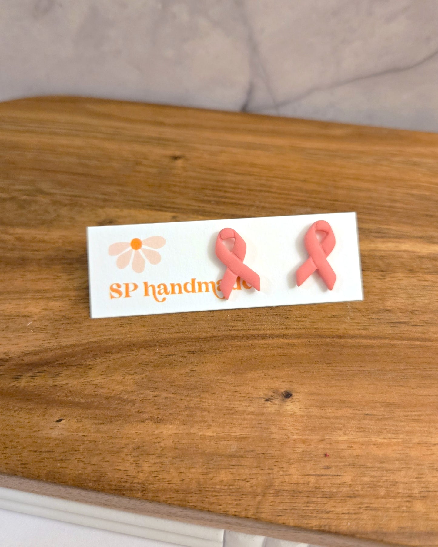 Breast Cancer Awareness Ribbon Studs | Polymer Clay Earrings