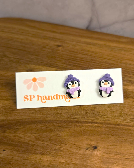 Cutie Penguin Studs | Polymer Clay Earrings