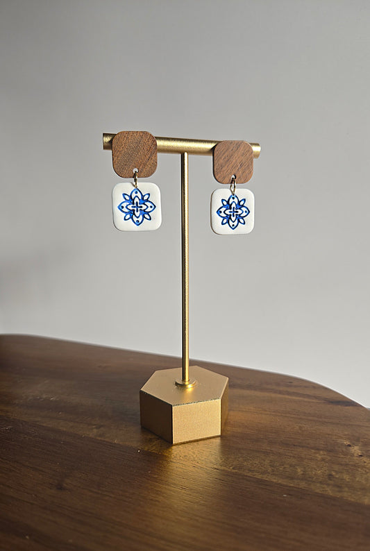 Natural Blue Folk | Polymer Clay Earrings