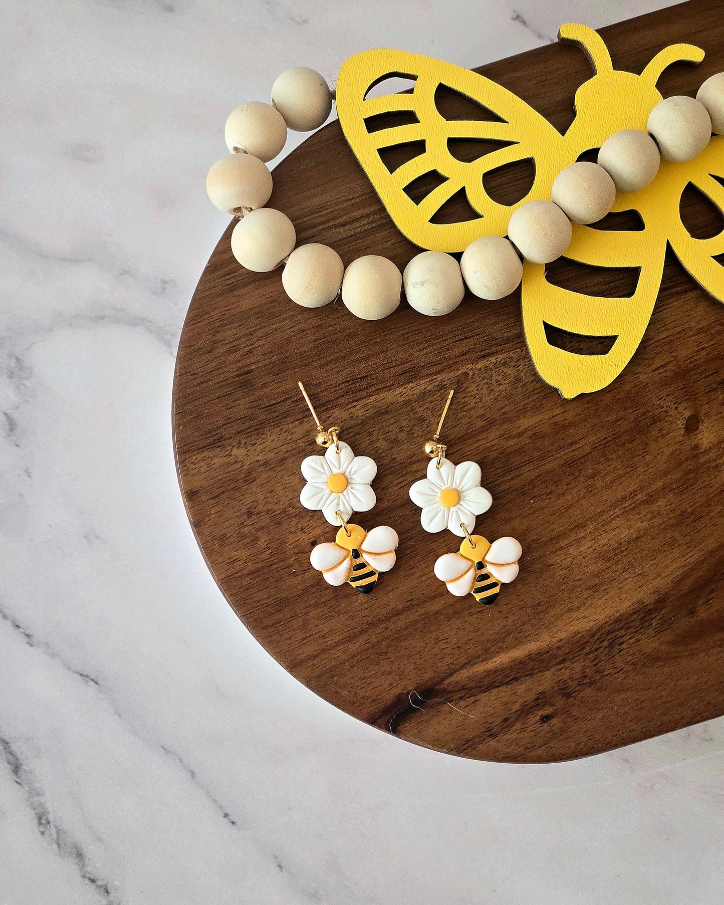 Flower Bee Dangles | Polymer Clay Earrings