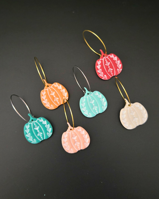 Decorative Pumpkin Hoops | Polymer Clay Earrings
