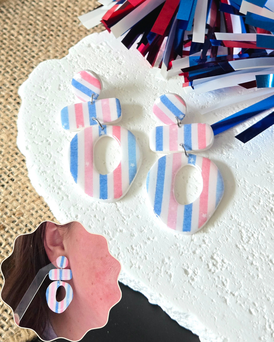 Patriotic Stripe Dangles | Polymer Clay Earrings