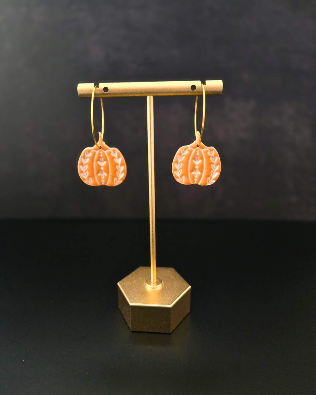 Decorative Pumpkin Hoops | Polymer Clay Earrings