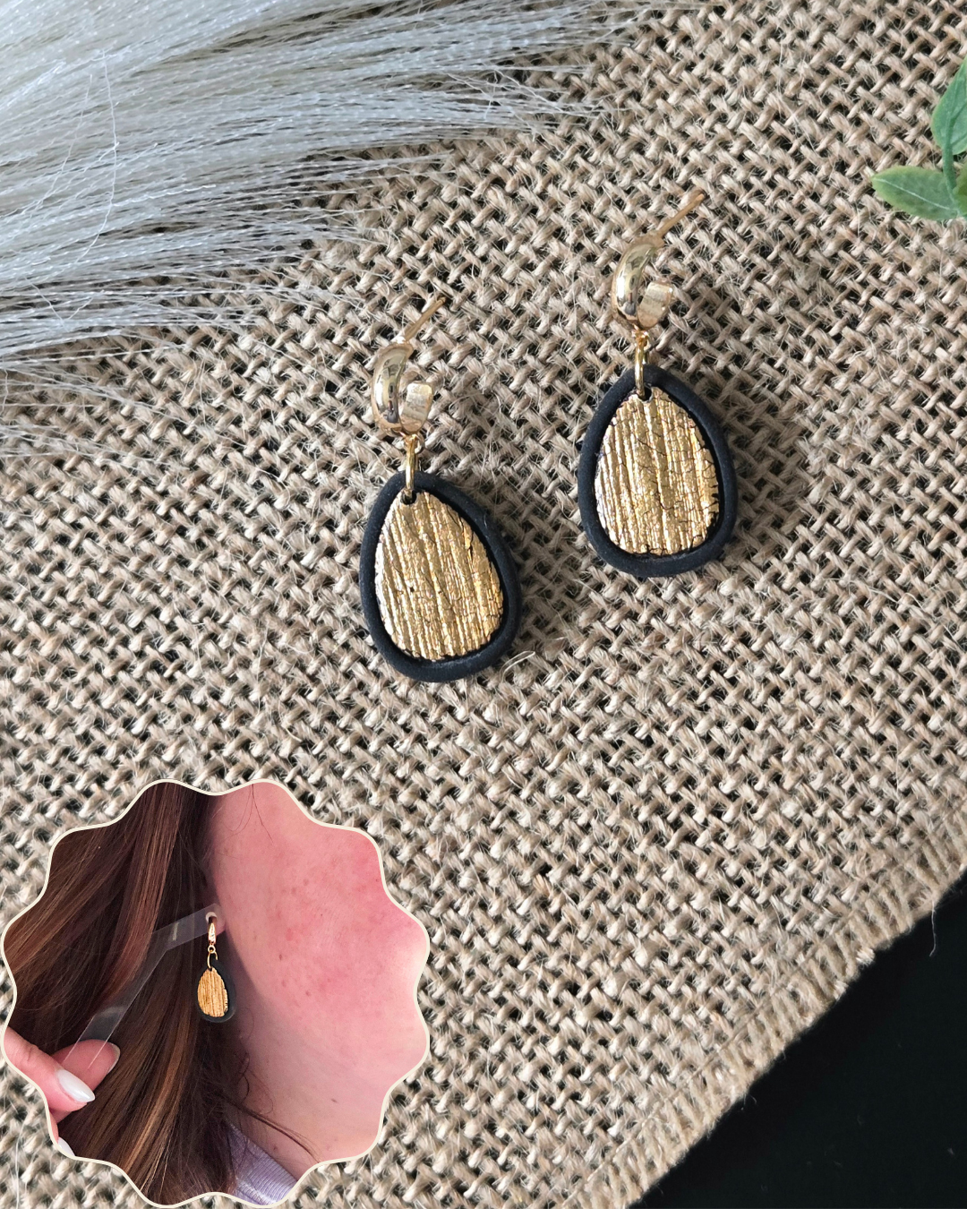 Golden Teardrop | Polymer Clay Earrings