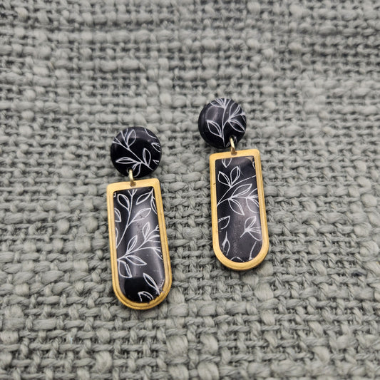 Black Florals | Polymer Clay Earrings