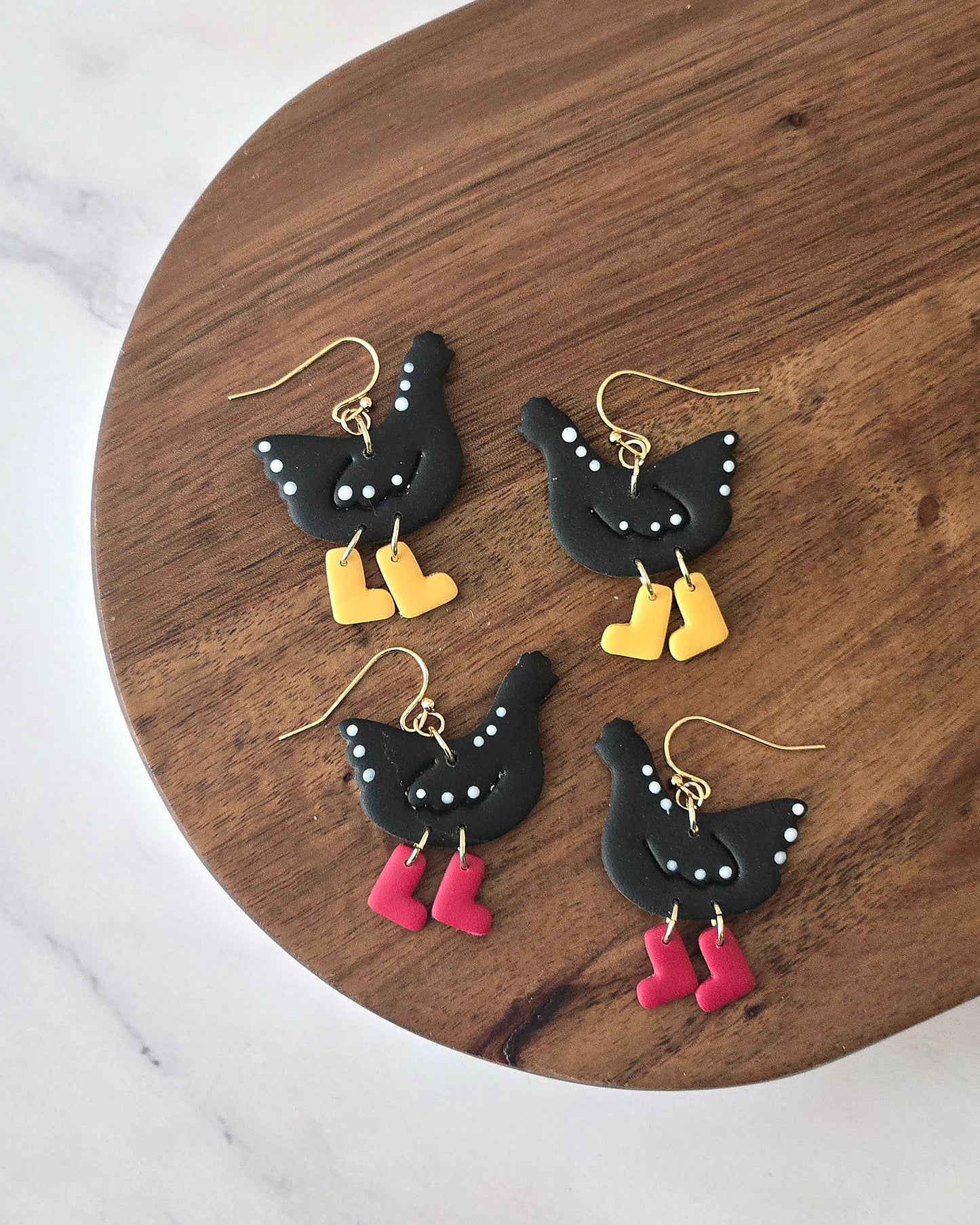 Chickens in Boots | Polymer Clay Earrings