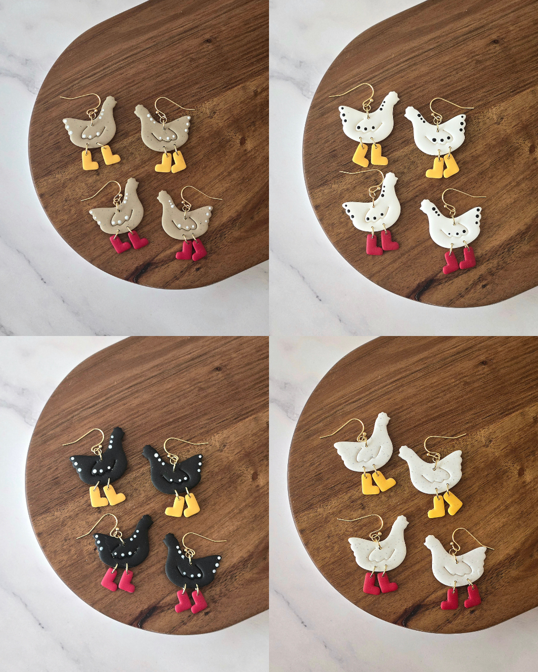 Chickens in Boots | Polymer Clay Earrings