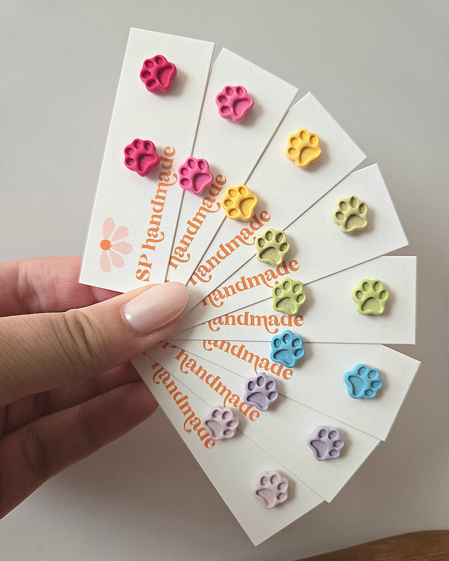 Colorful Paw Print Studs | Polymer Clay Earrings