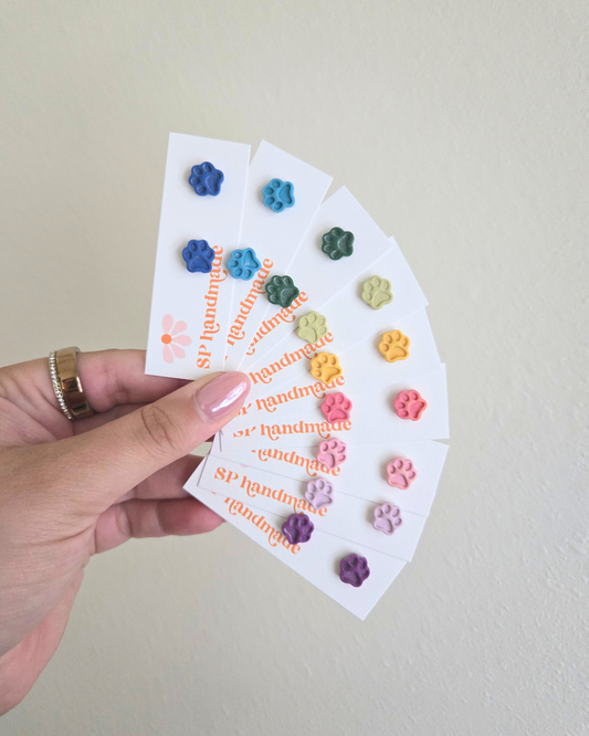 Colorful Paw Print Studs | Polymer Clay Earrings