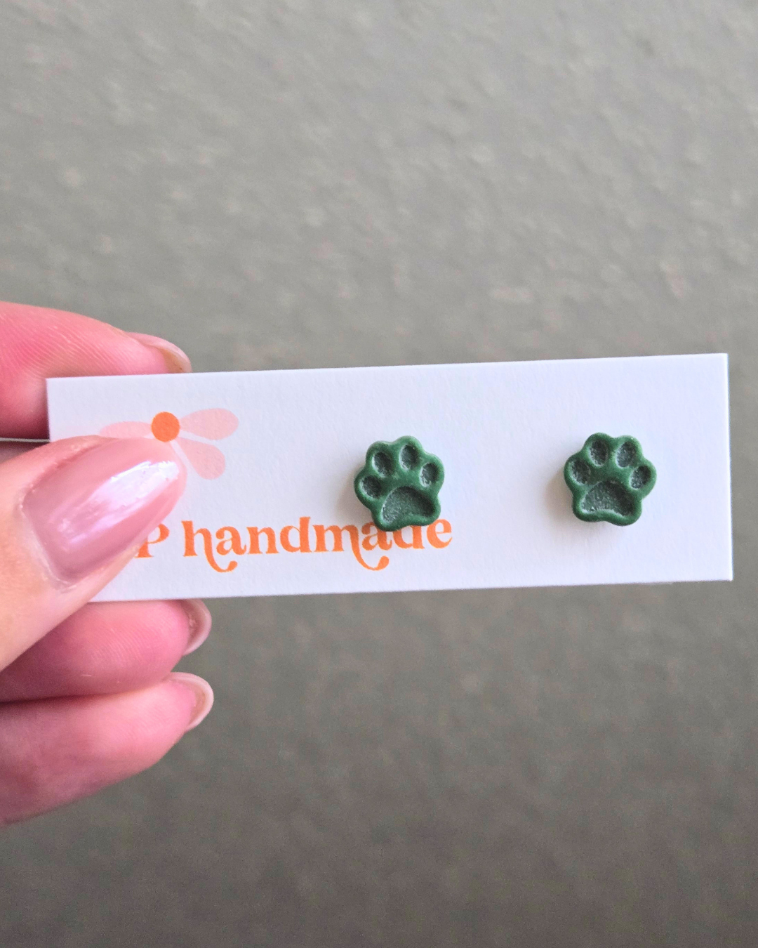 Colorful Paw Print Studs | Polymer Clay Earrings