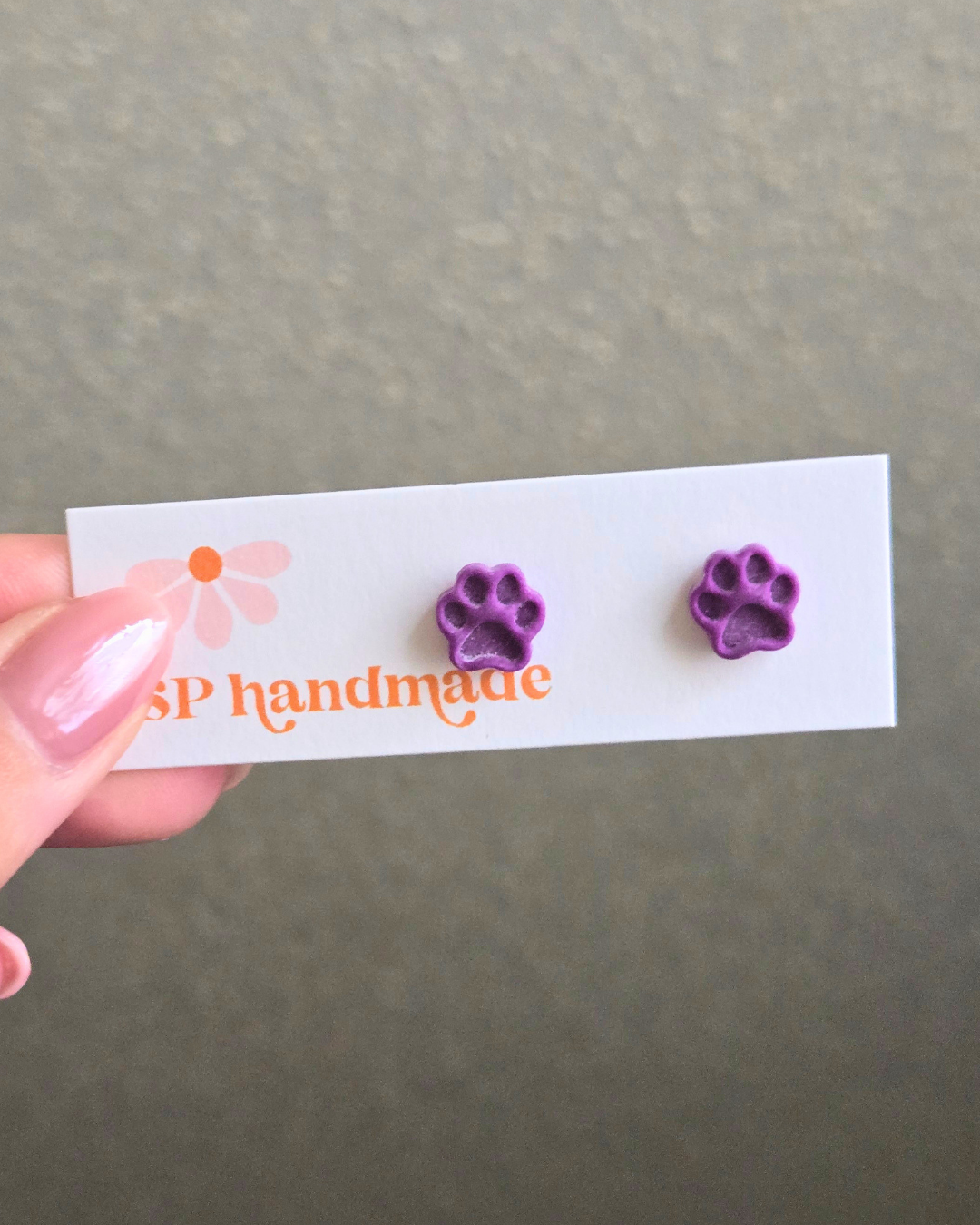 Colorful Paw Print Studs | Polymer Clay Earrings