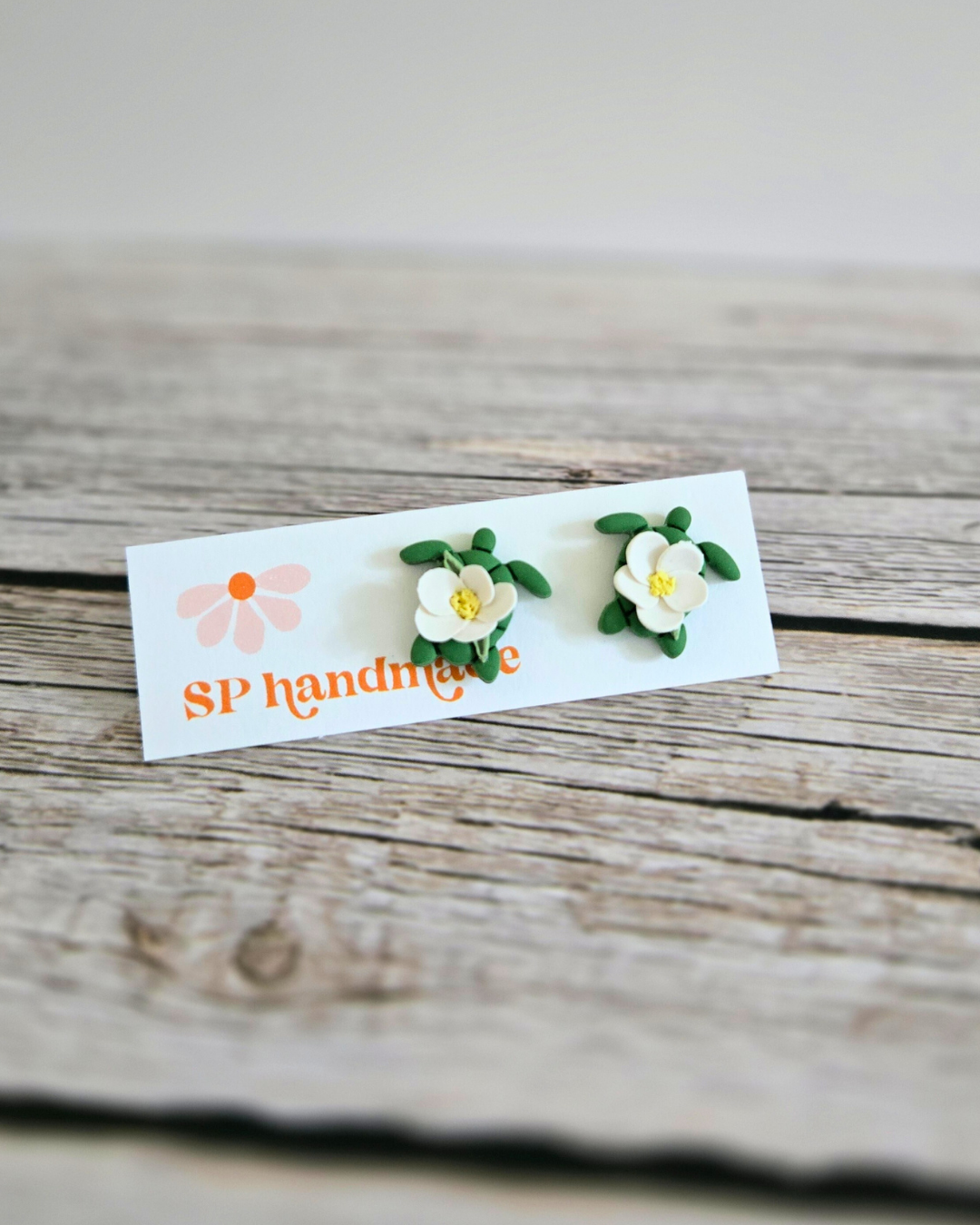Floral Turtle Studs | Polymer Clay Earrings