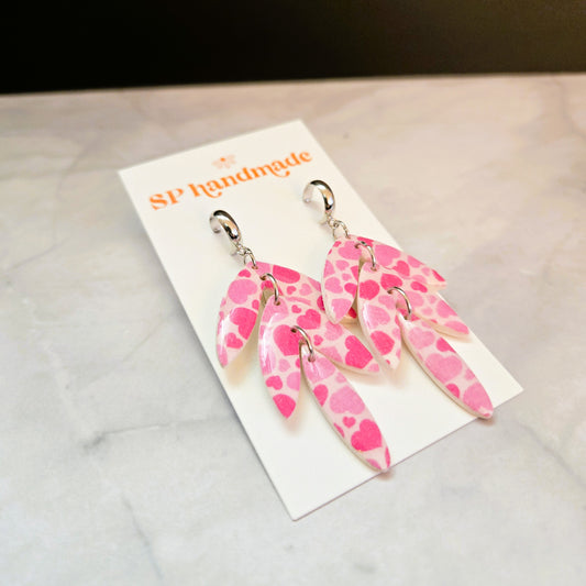 Heart Pattern 3-Tier Dangles | Polymer Clay Earrings