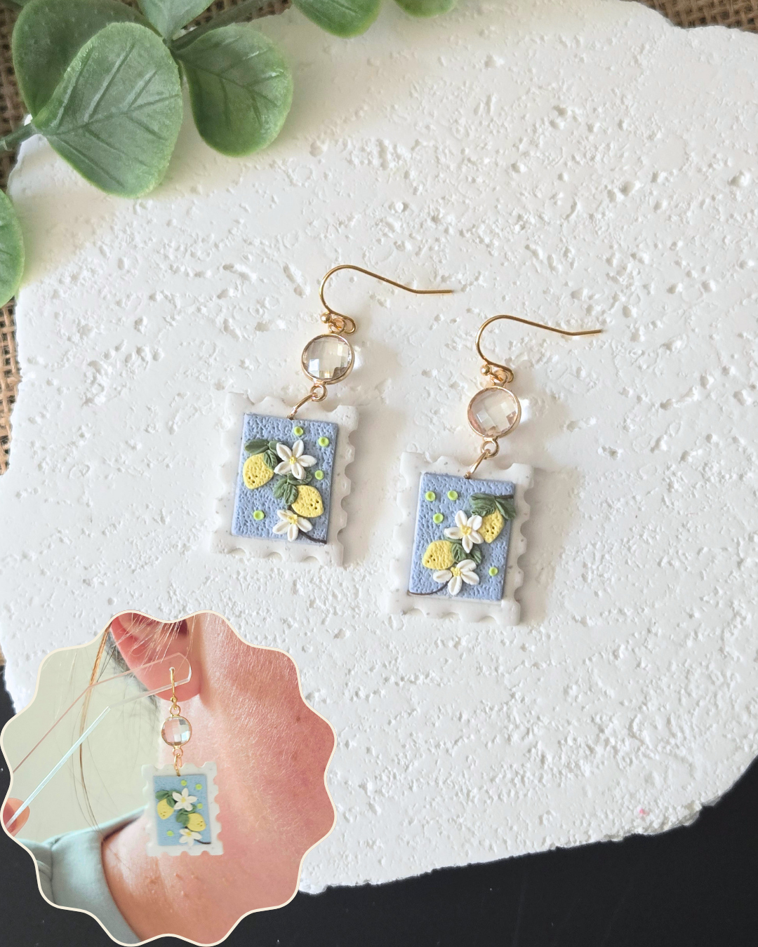 Lemon Postage Stamp | Polymer Clay Earrings