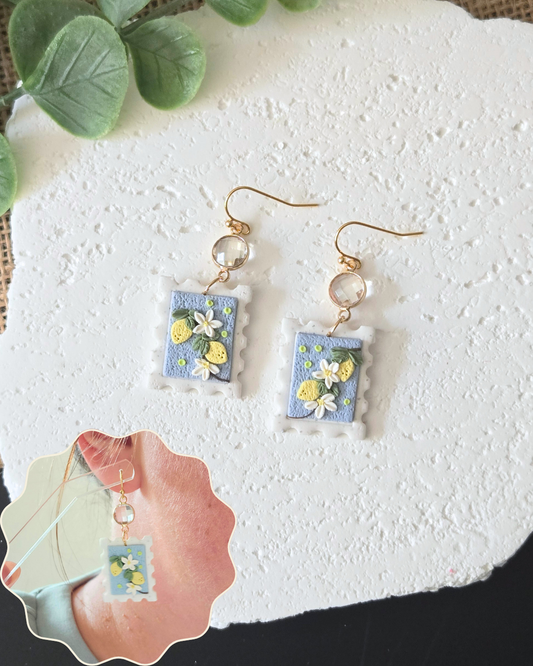 Lemon Postage Stamp | Polymer Clay Earrings
