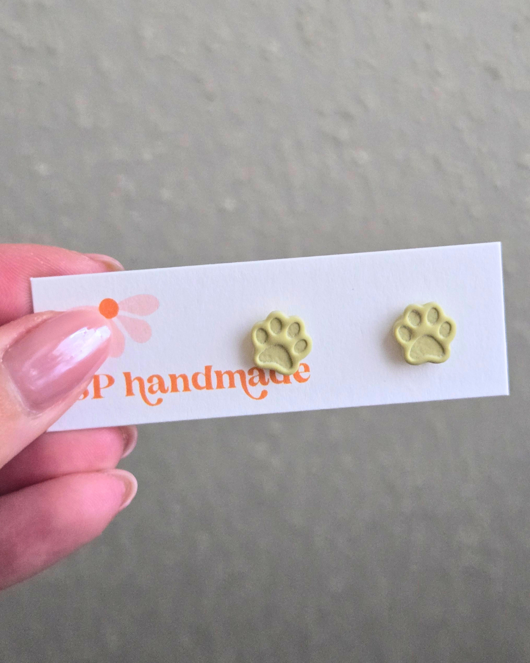 Colorful Paw Print Studs | Polymer Clay Earrings