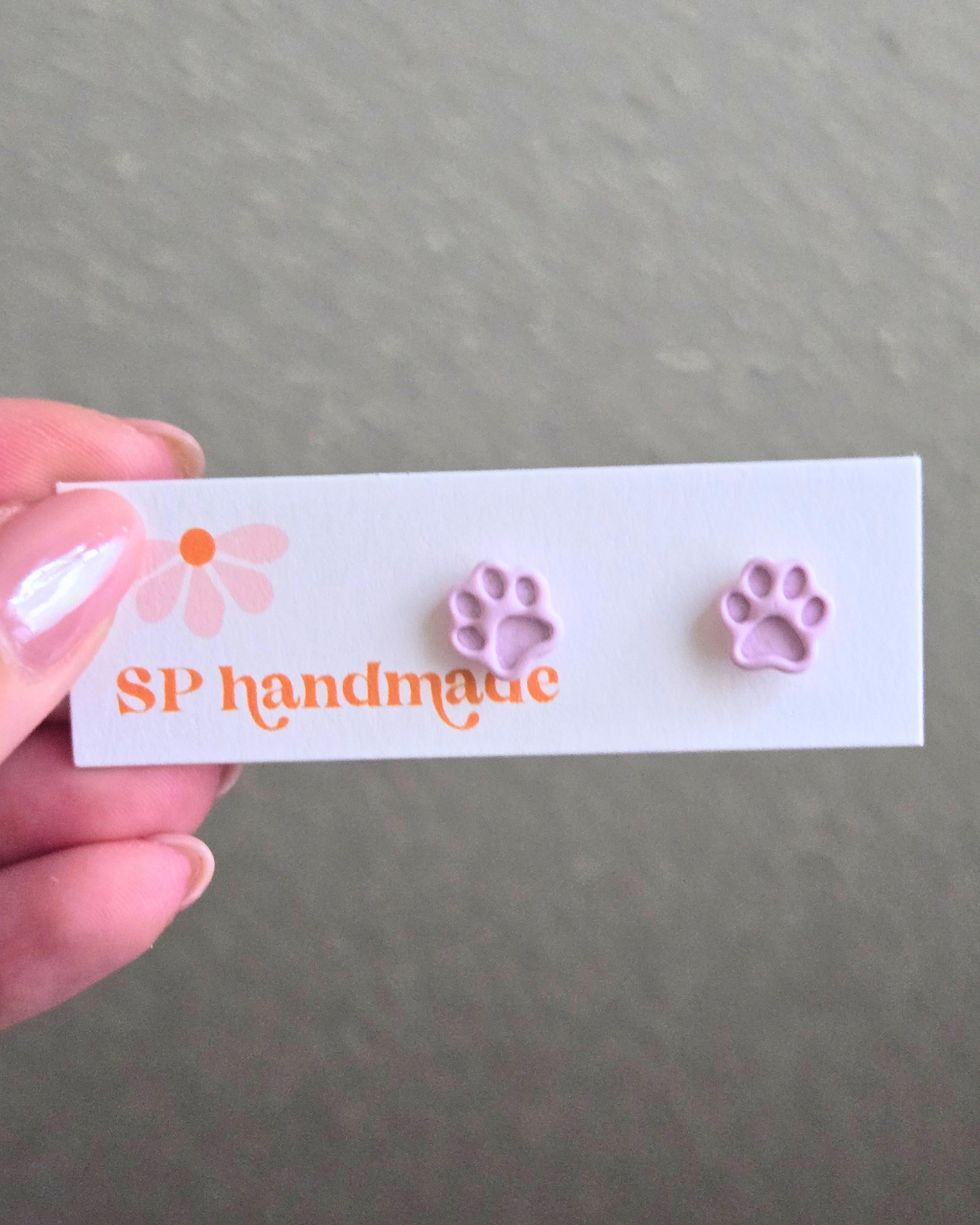 Colorful Paw Print Studs | Polymer Clay Earrings