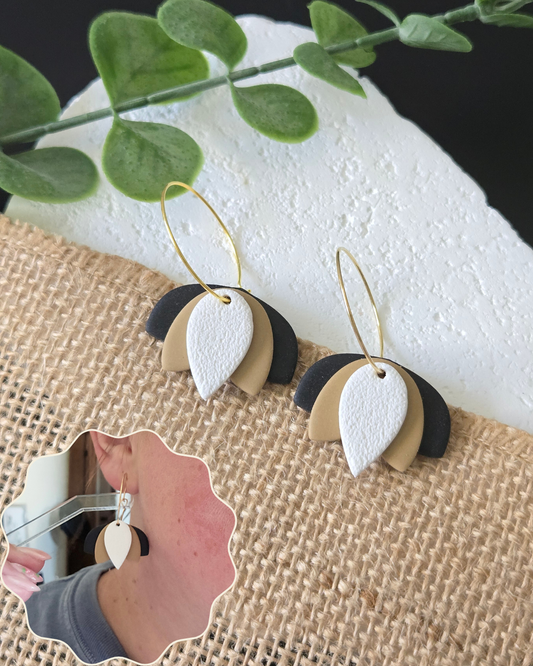Neutral Layered Hoops | Polymer Clay Earrings