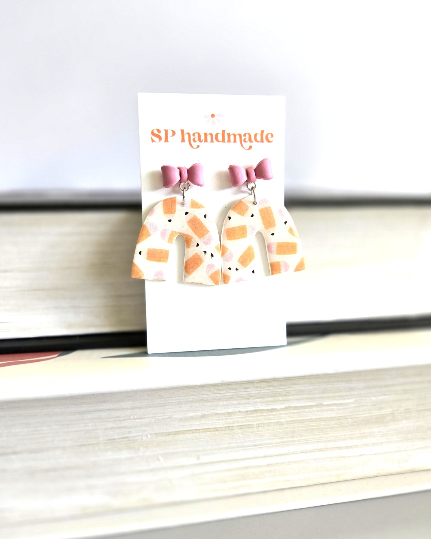 Pencil Bow Dangles | Polymer Clay Earrings