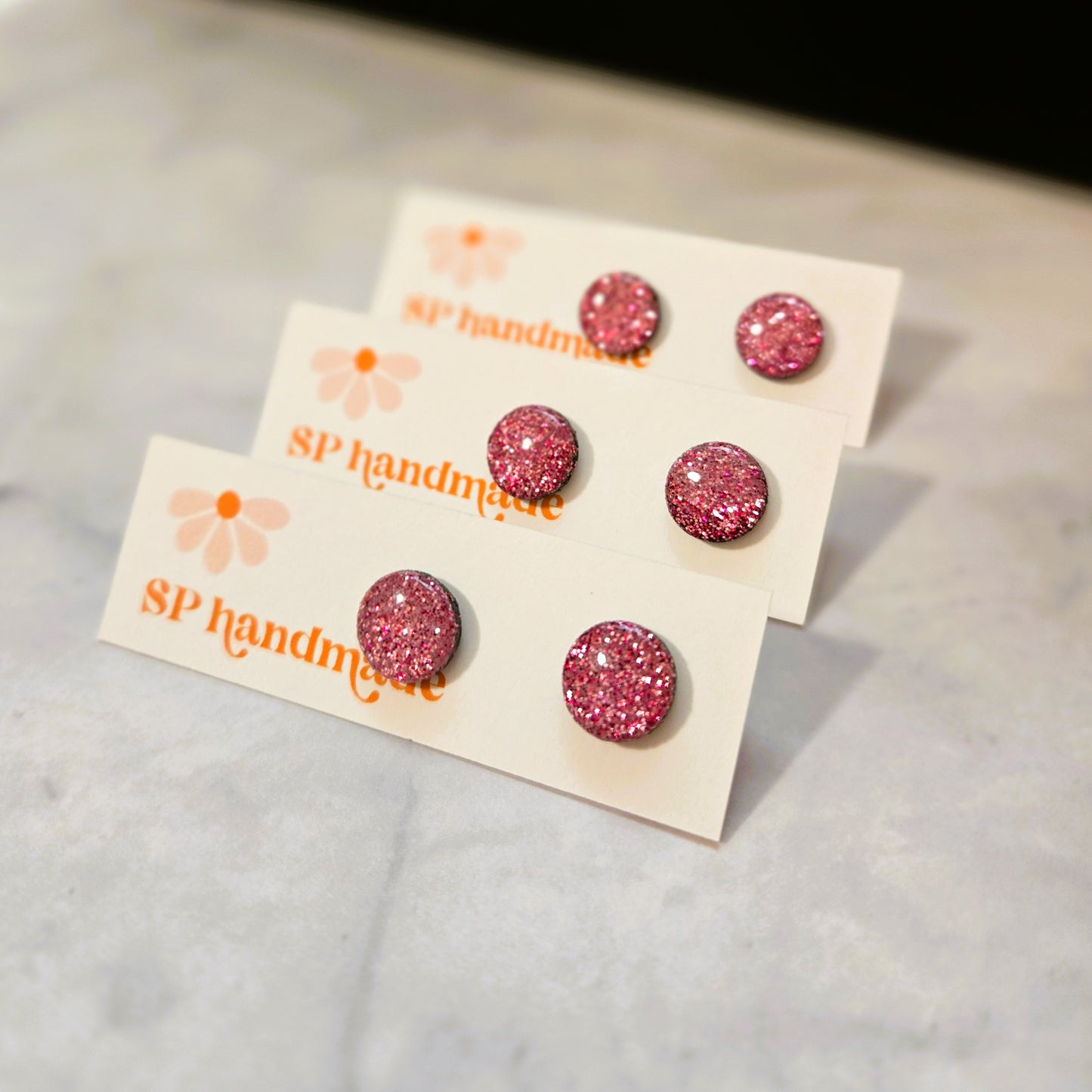 Pink Glitter Studs | Polymer Clay Earrings