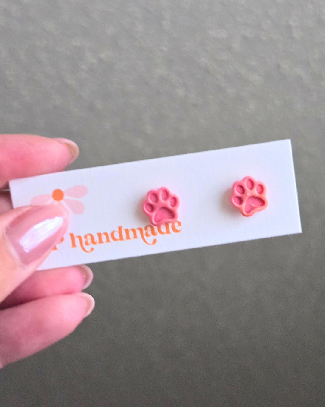 Colorful Paw Print Studs | Polymer Clay Earrings