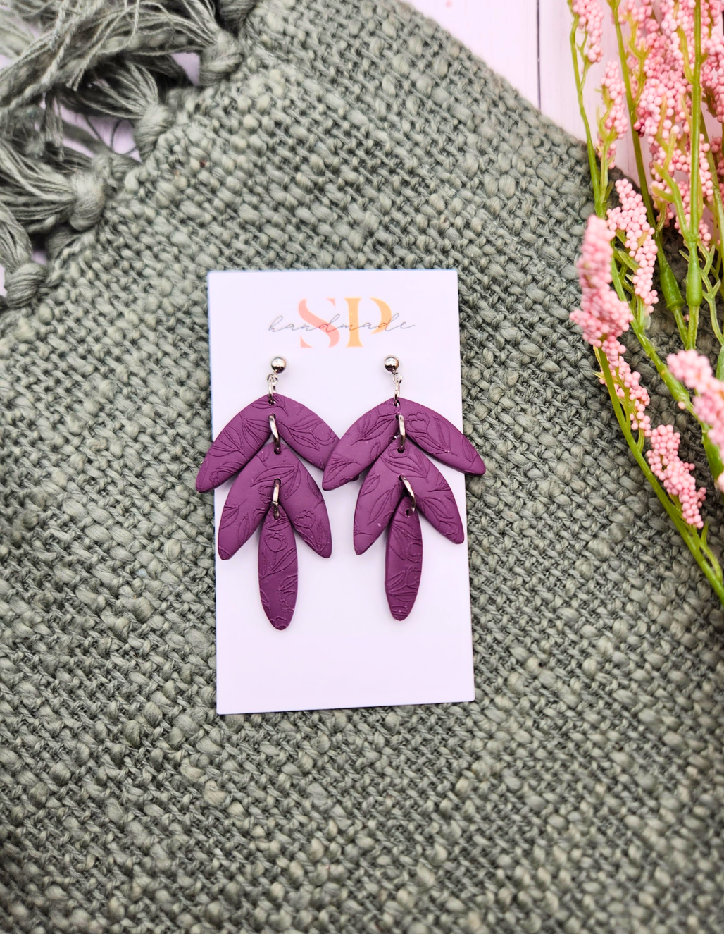 Plum Tiered Dangles | Polymer Clay Earrings