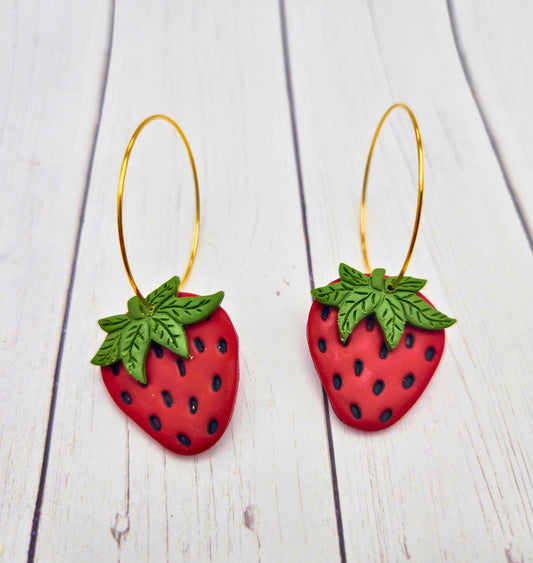 Strawberry Hoops | Polymer Clay Earrings